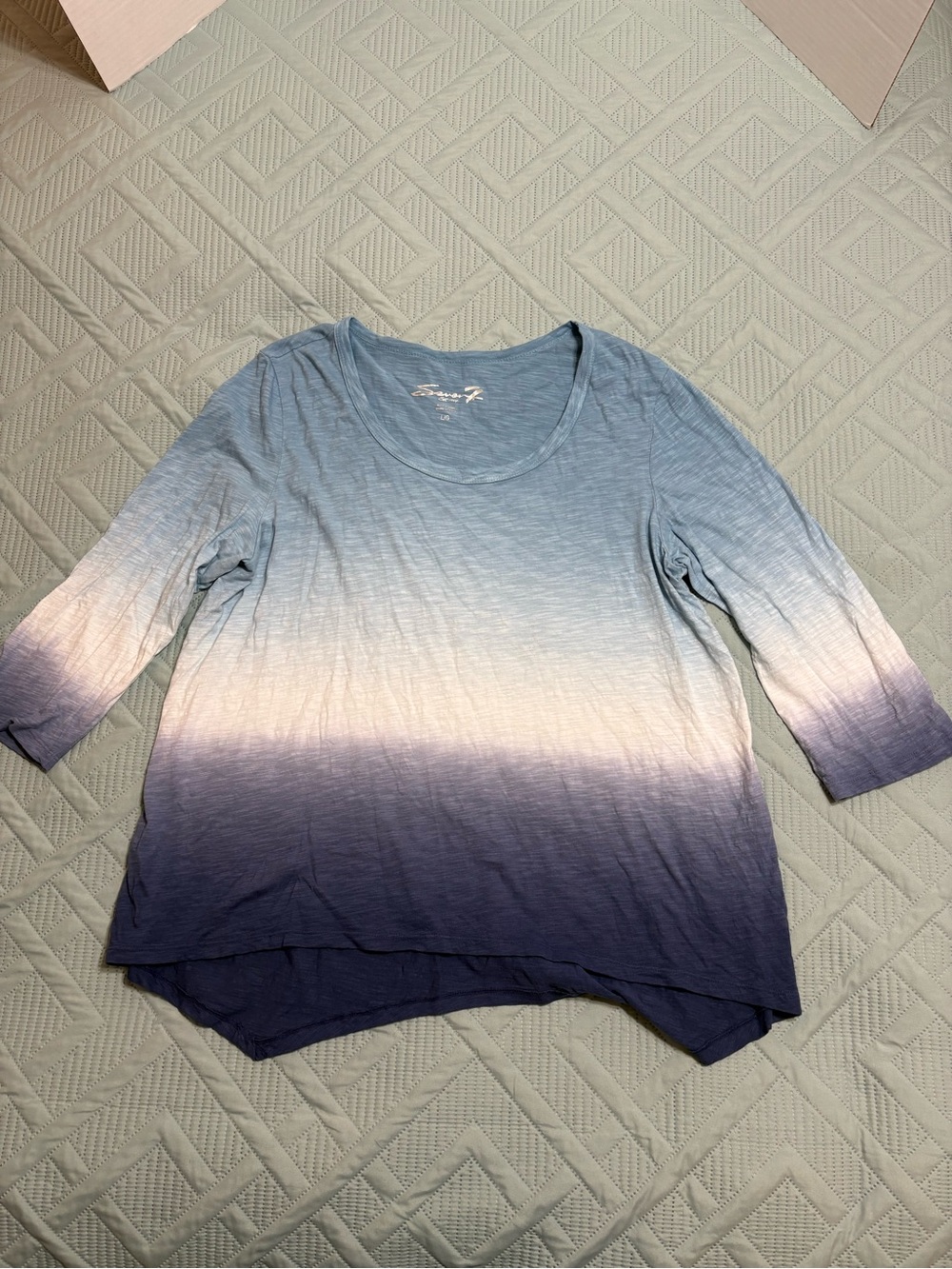 Seven7 Women’s Ombre Blue White Purple Scoop Neck 3/4 Sleeve Knit Top L/G